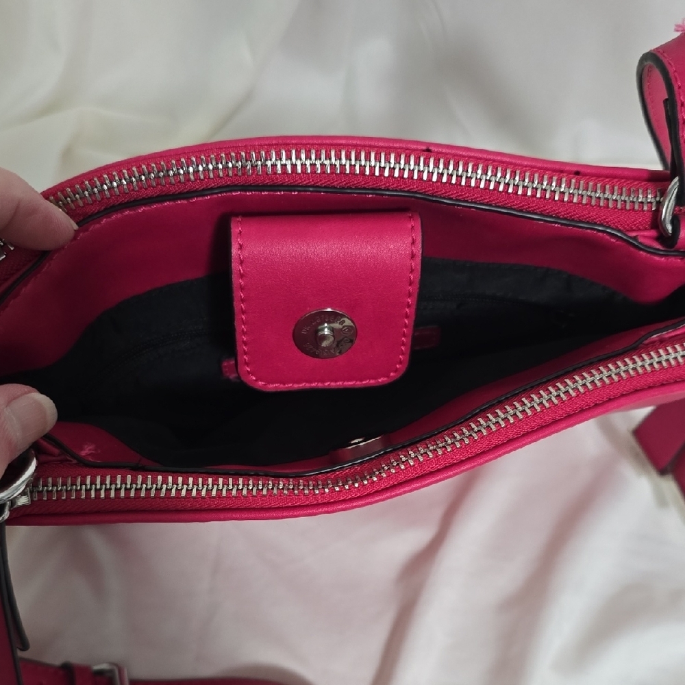 Nine West Hot Pink Crossbody Bag 3 Compartments Matte Finish - Picture 5 of 9